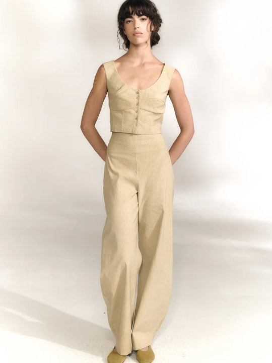Tan pants, full body view