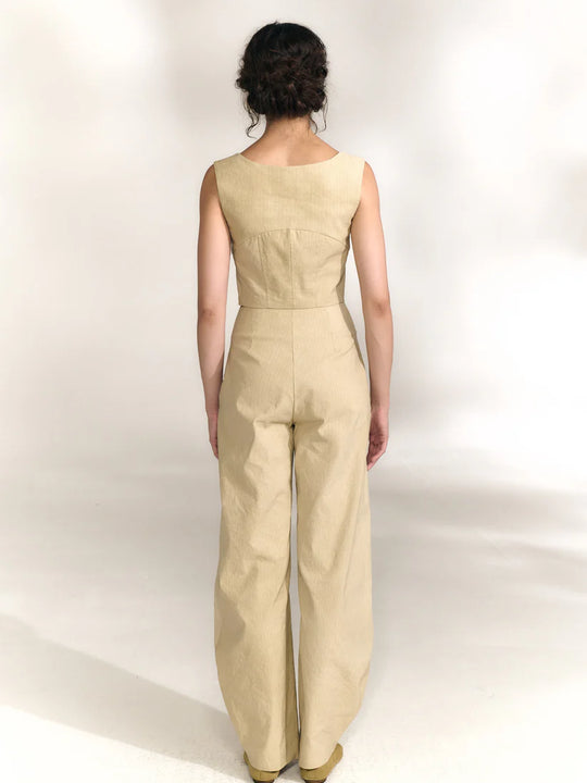Tan pants, full body view