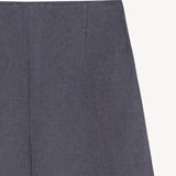 Close up of blue pant, showing texture of the Linen fabric