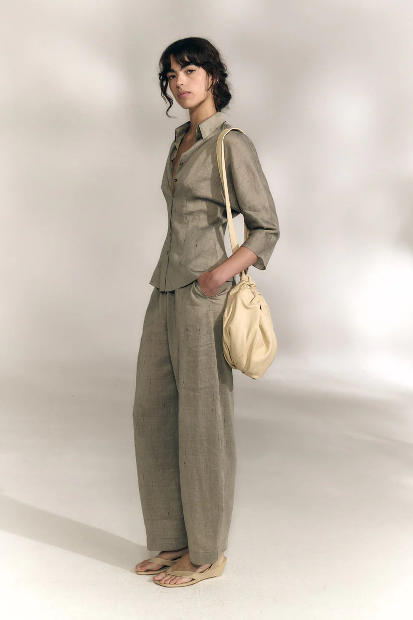 Grey pants, full body view
