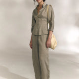 Grey pants, full body view
