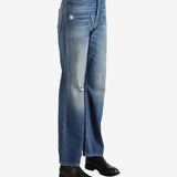 Blue pants worn by a person, showing the pants' fit