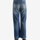 Blue pants worn by a person, showing the pants' fit