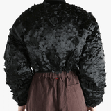 Black jacket worn by a person, showing the jacket's fit