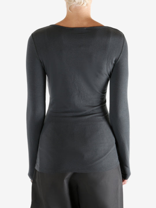 Grey shirts worn by a person, showing the shirts fit