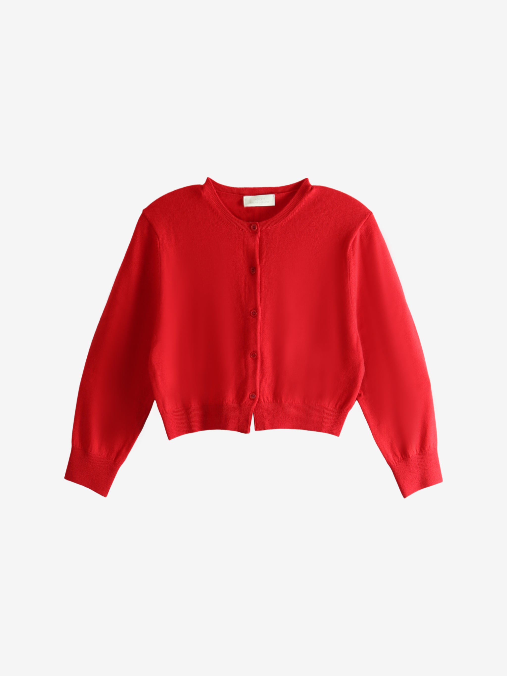 Red cardigan, front view