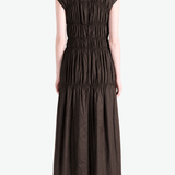 Brown dress worn by a person, back view