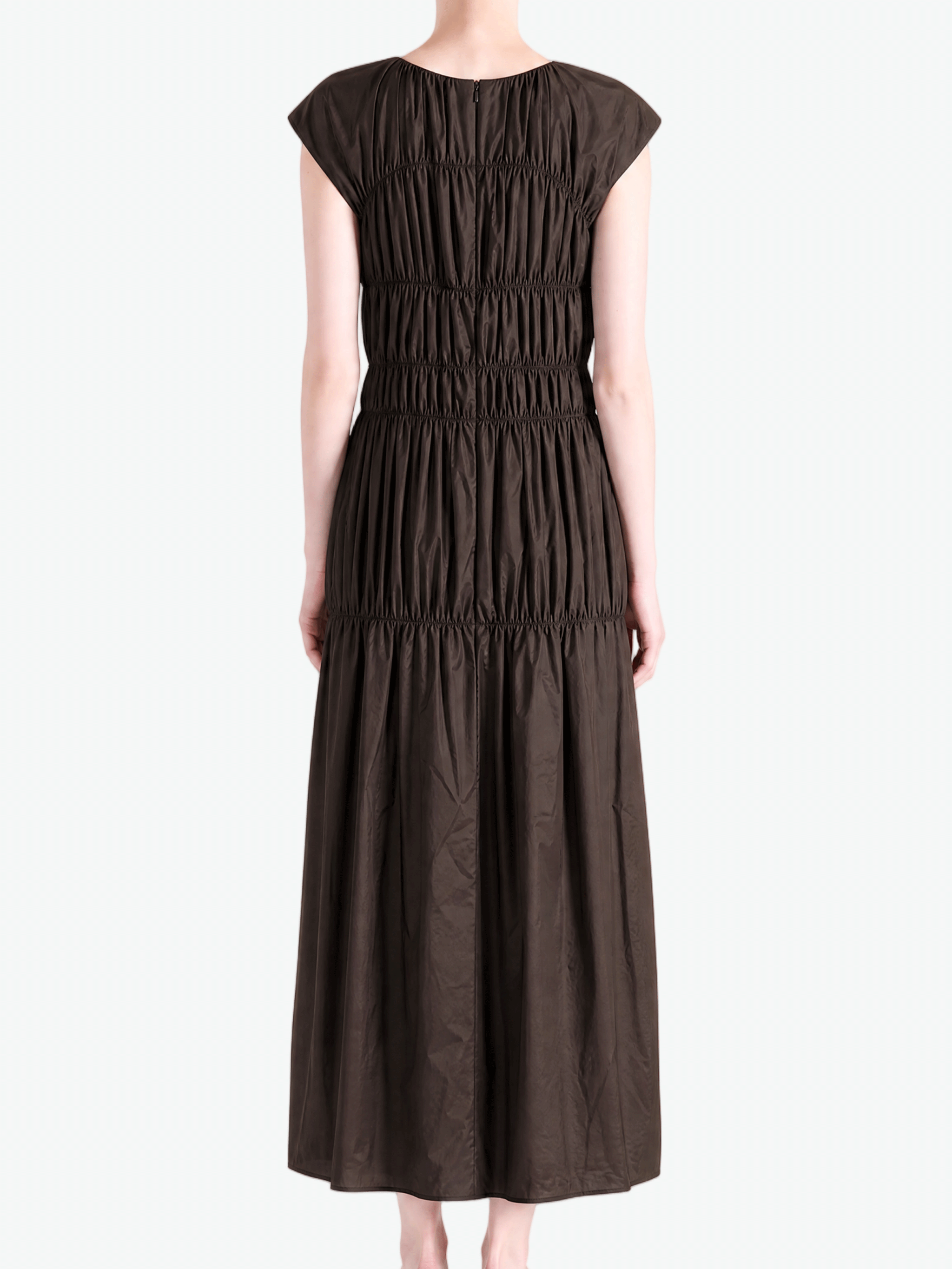 Brown dress worn by a person, back view
