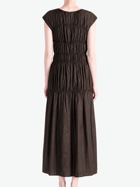 Brown dress worn by a person, back view