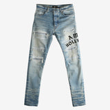 Blue pants, front view