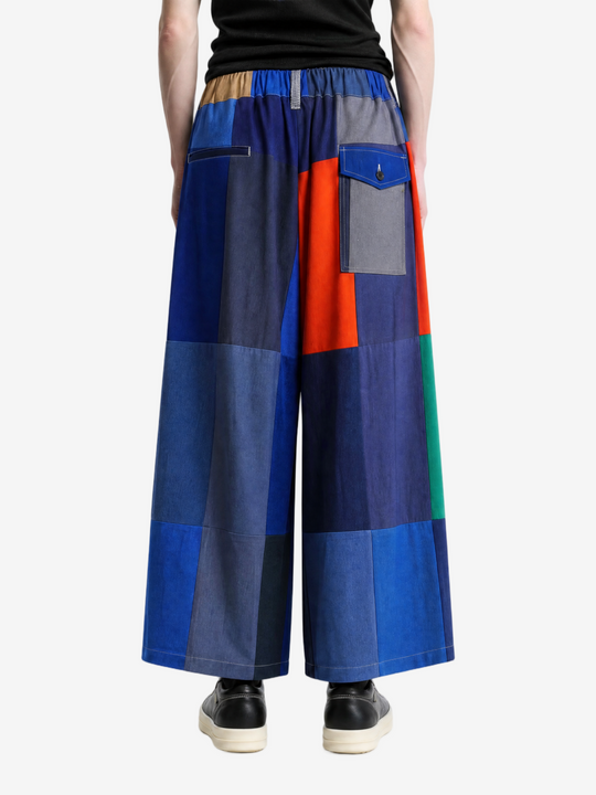 Blue pants worn by a person, showing the pants' fit.