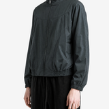 Black jacket worn by a person, side view