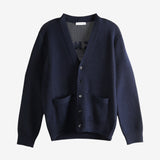 Navy cardigan, front view