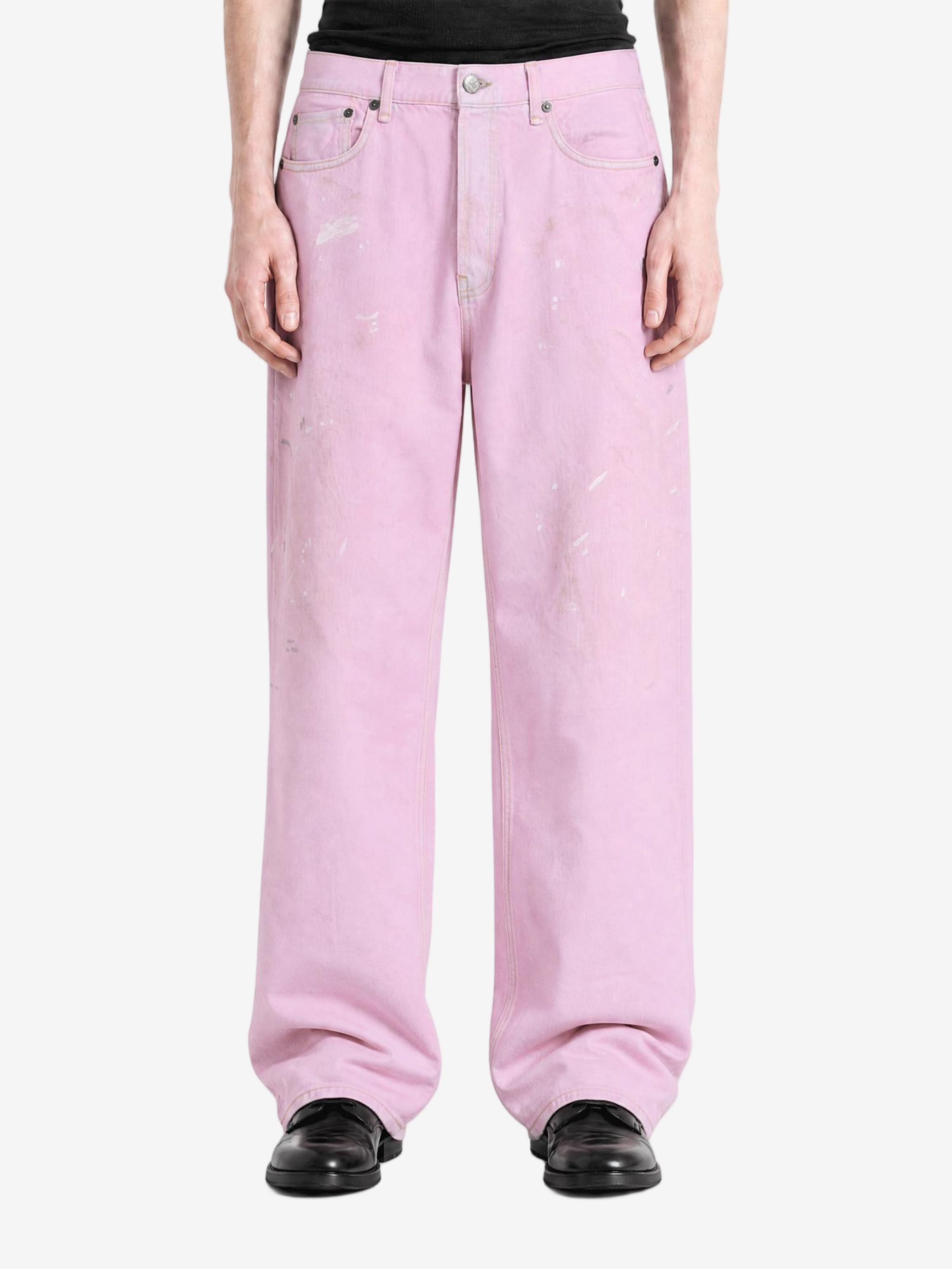 Pink jeans, full body view