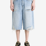 Blue shorts, full body view