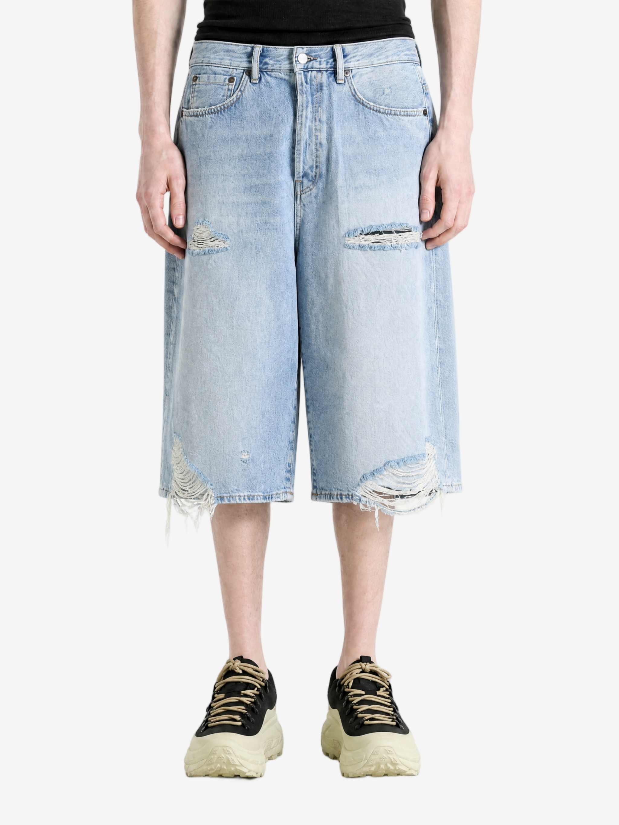 Blue shorts, full body view