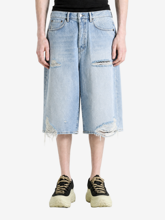 Blue shorts, full body view