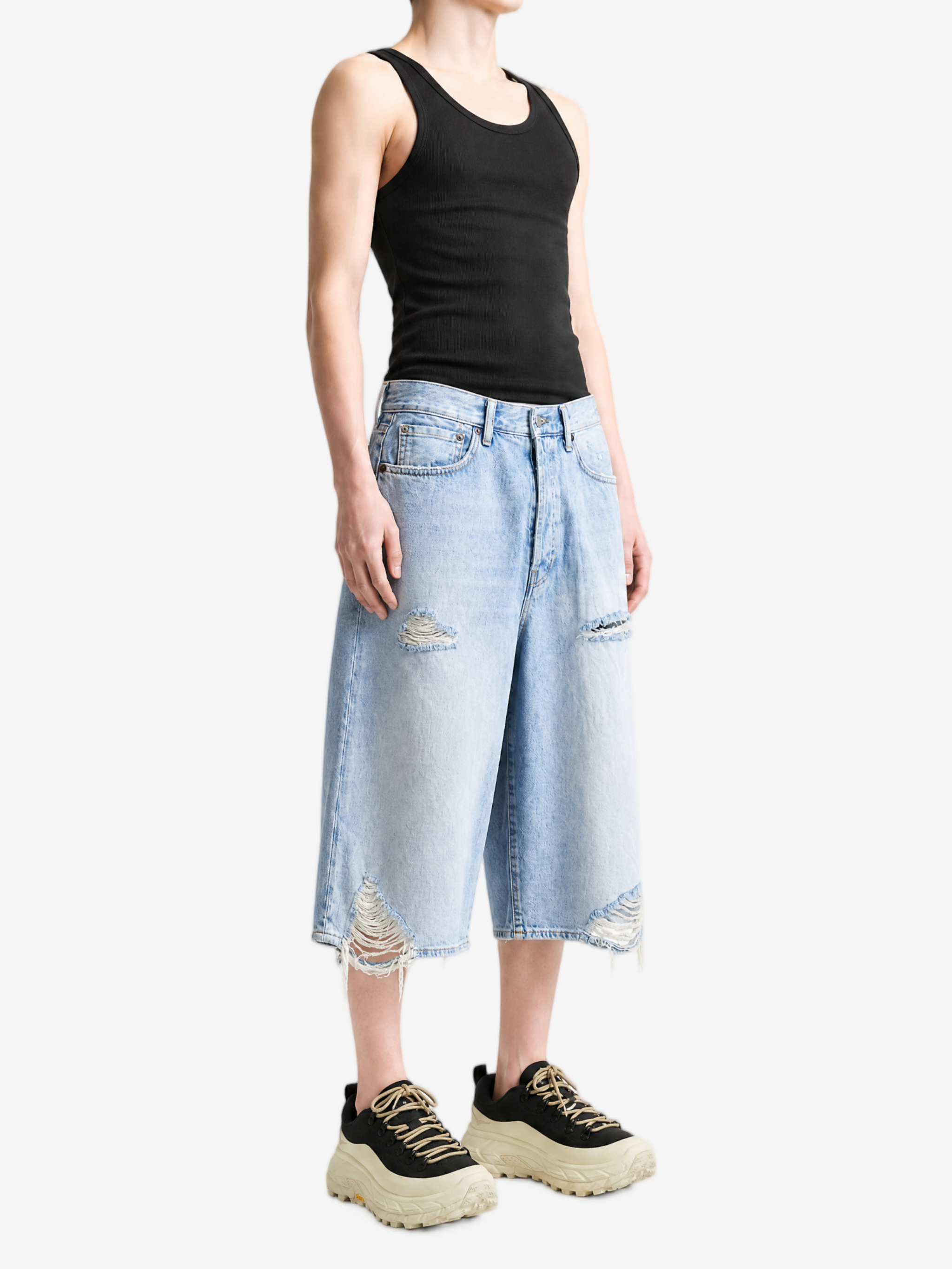 Blue shorts, full body view