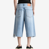 Blue shorts, full body view