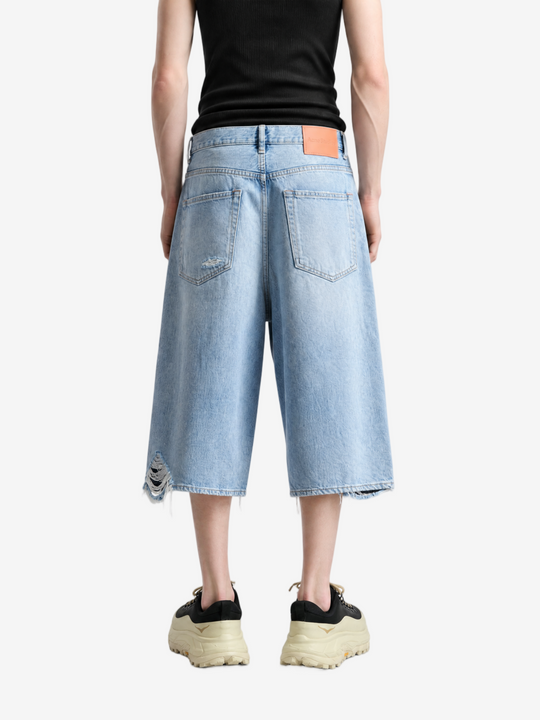 Blue shorts, full body view