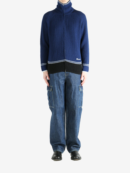 Blue sweater, full body view