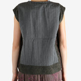 Grey vest worn by a person, showing the vest's fit