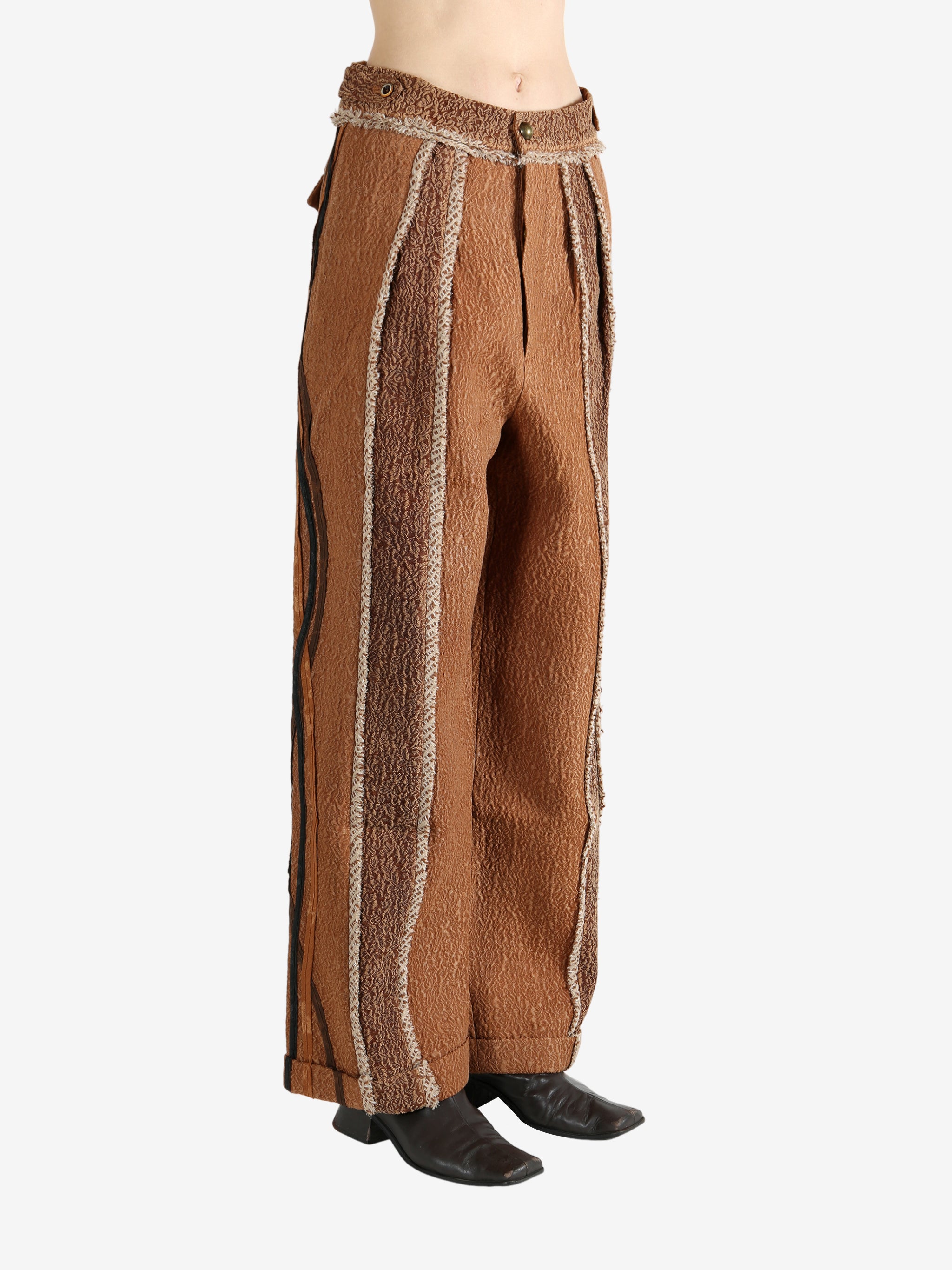 Brown pants worn by a person, showing the pants fit