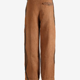 Brown pants worn by a person, showing the pants fit