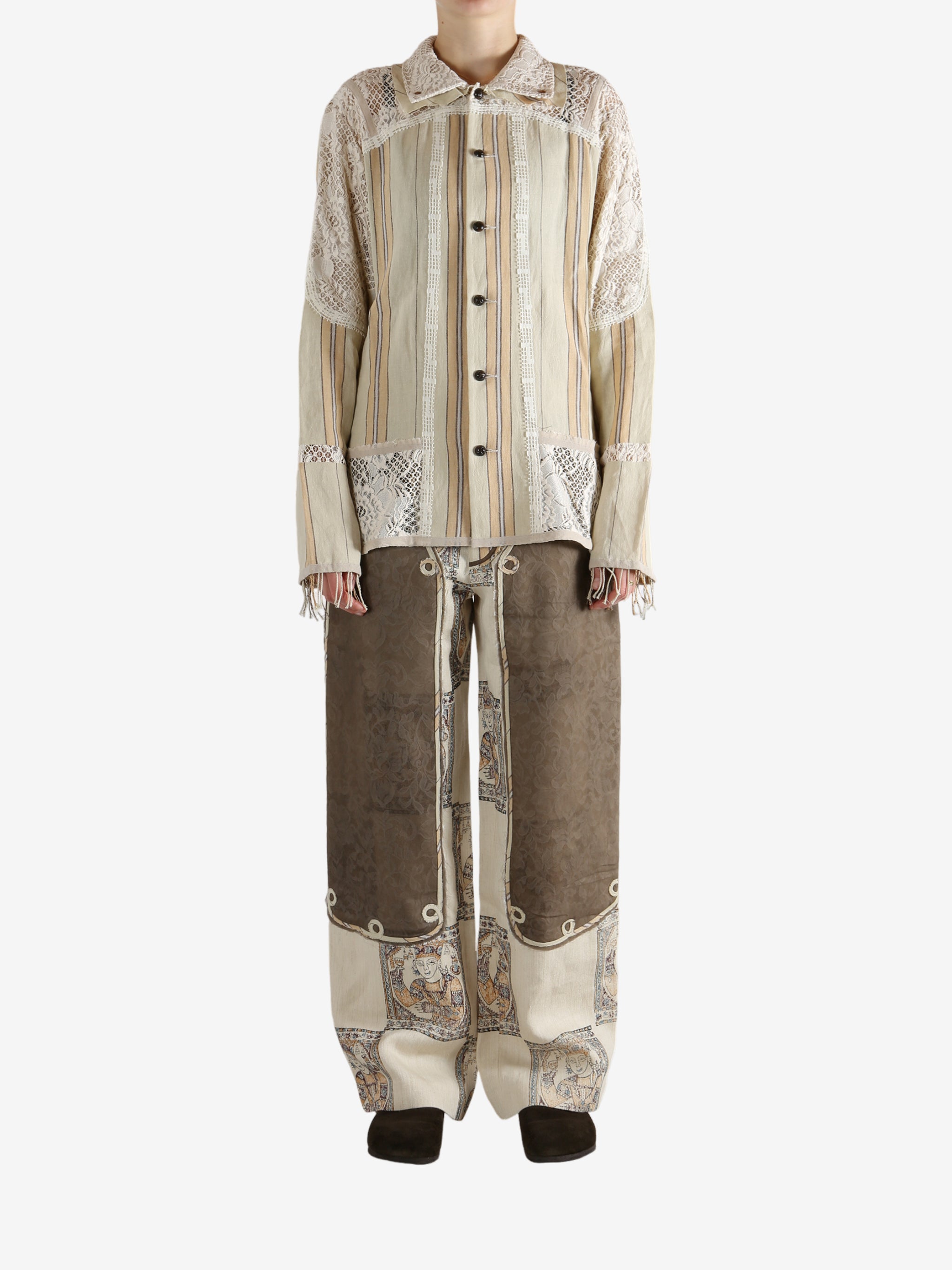 Tan shirt, full body view