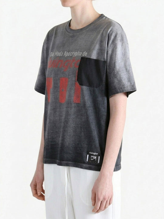 Grey t-shirt worn by a person, showing the t-shirt fit