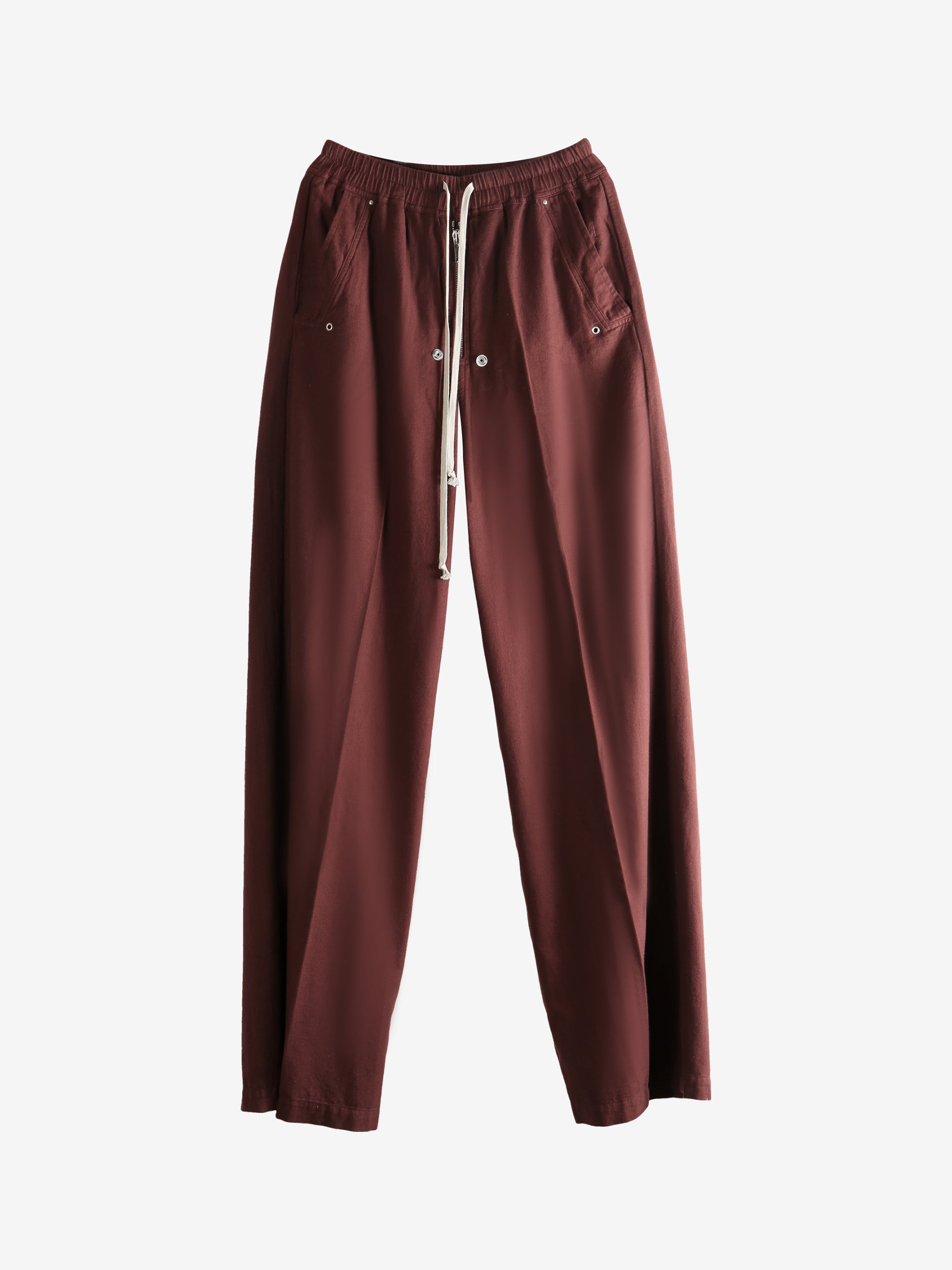 Burgundy pants, front view