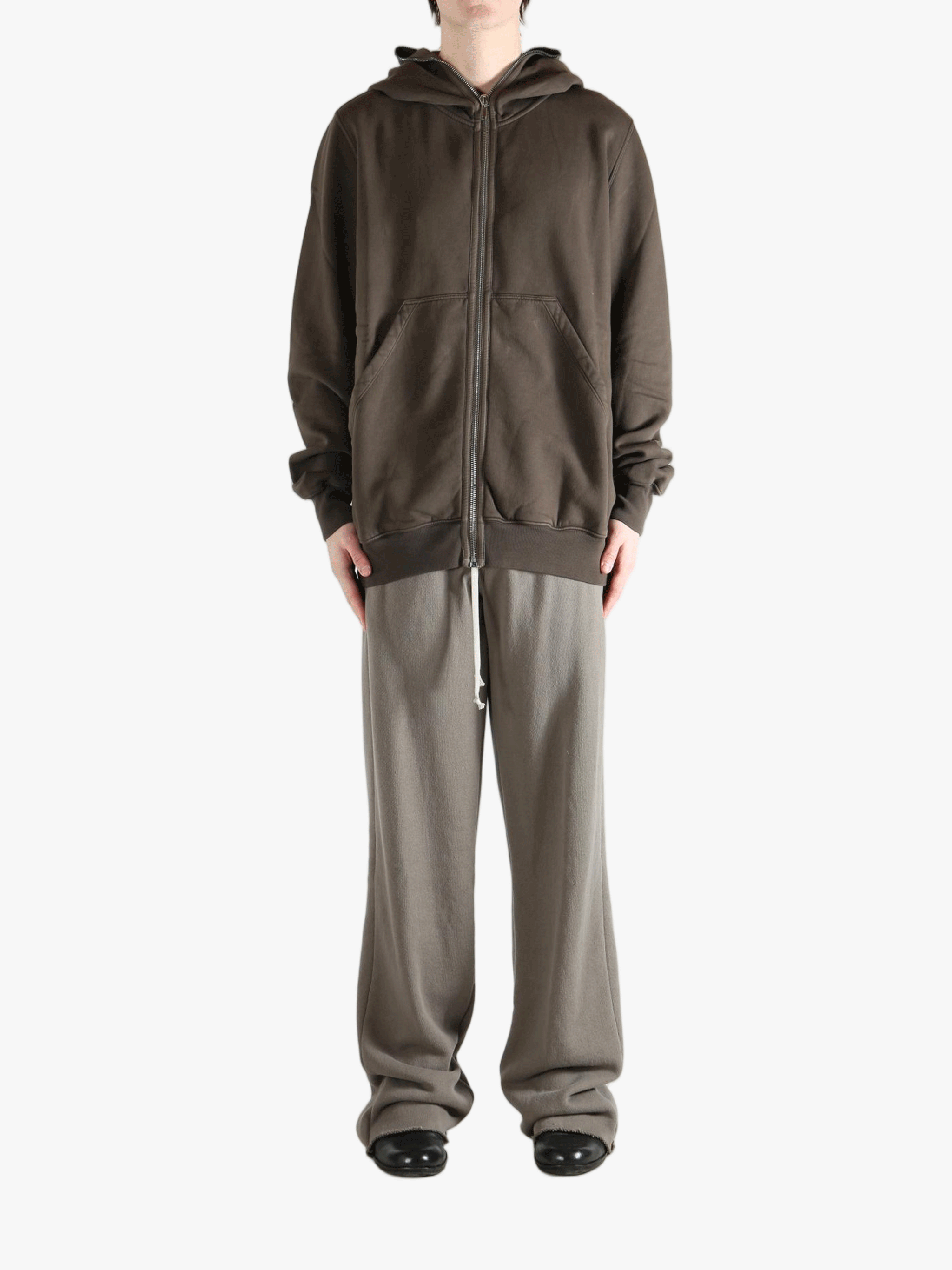 Brown hoodie, full body view