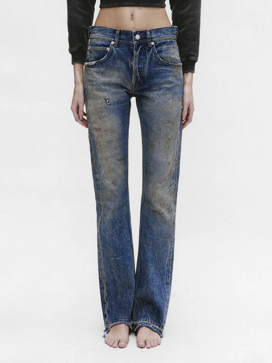 Blue pants worn by a person, showing the pants fit