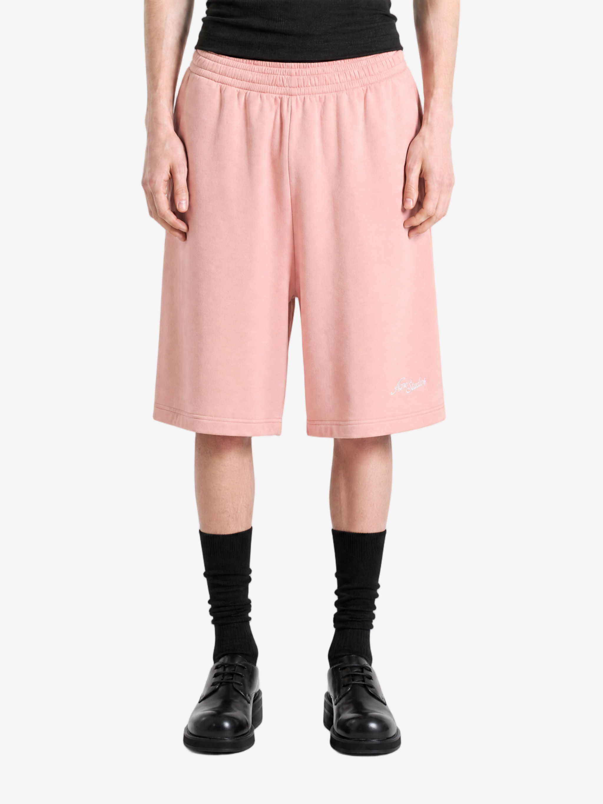 Pink shorts, full body view
