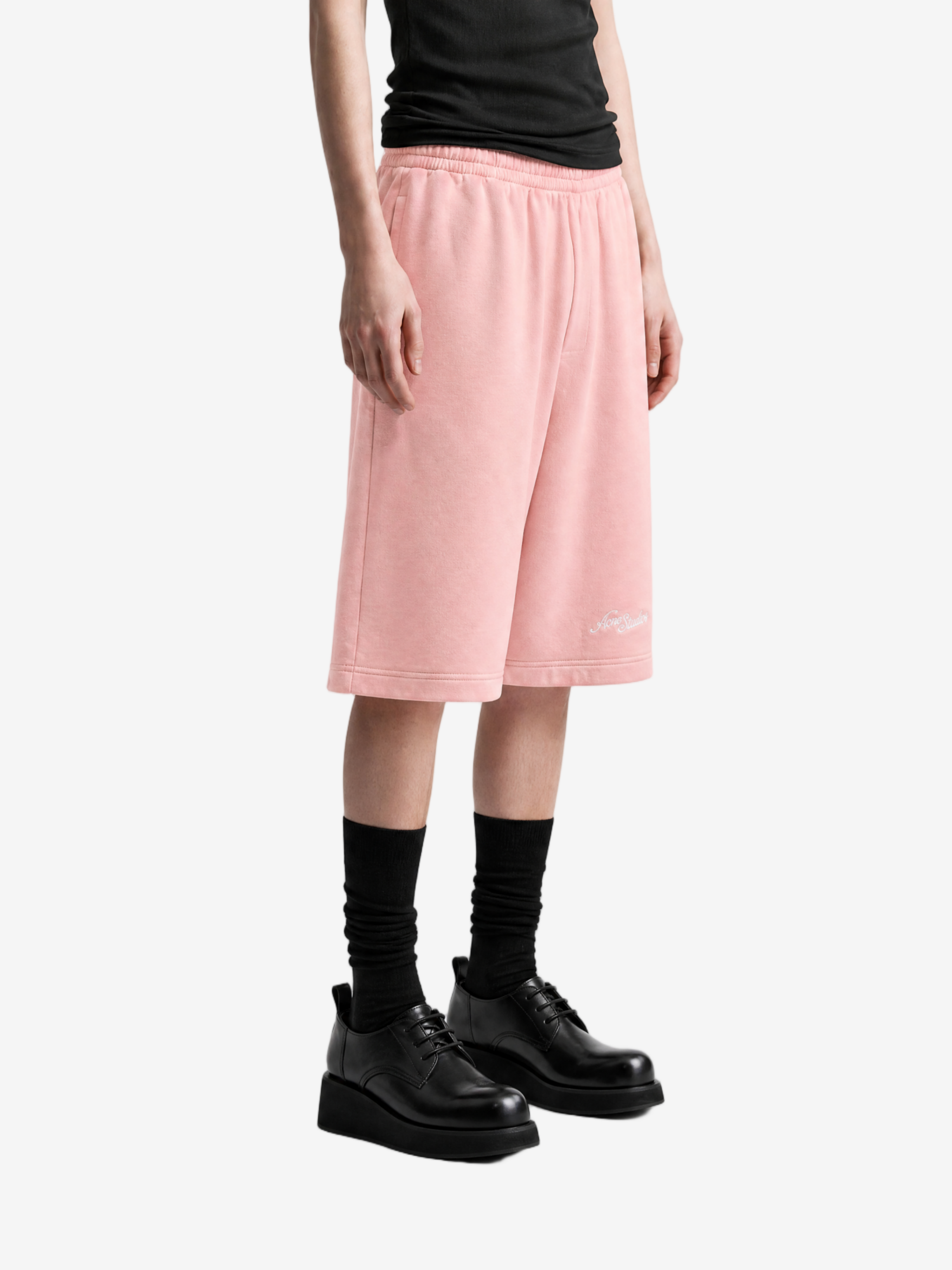 Pink shorts, full body view