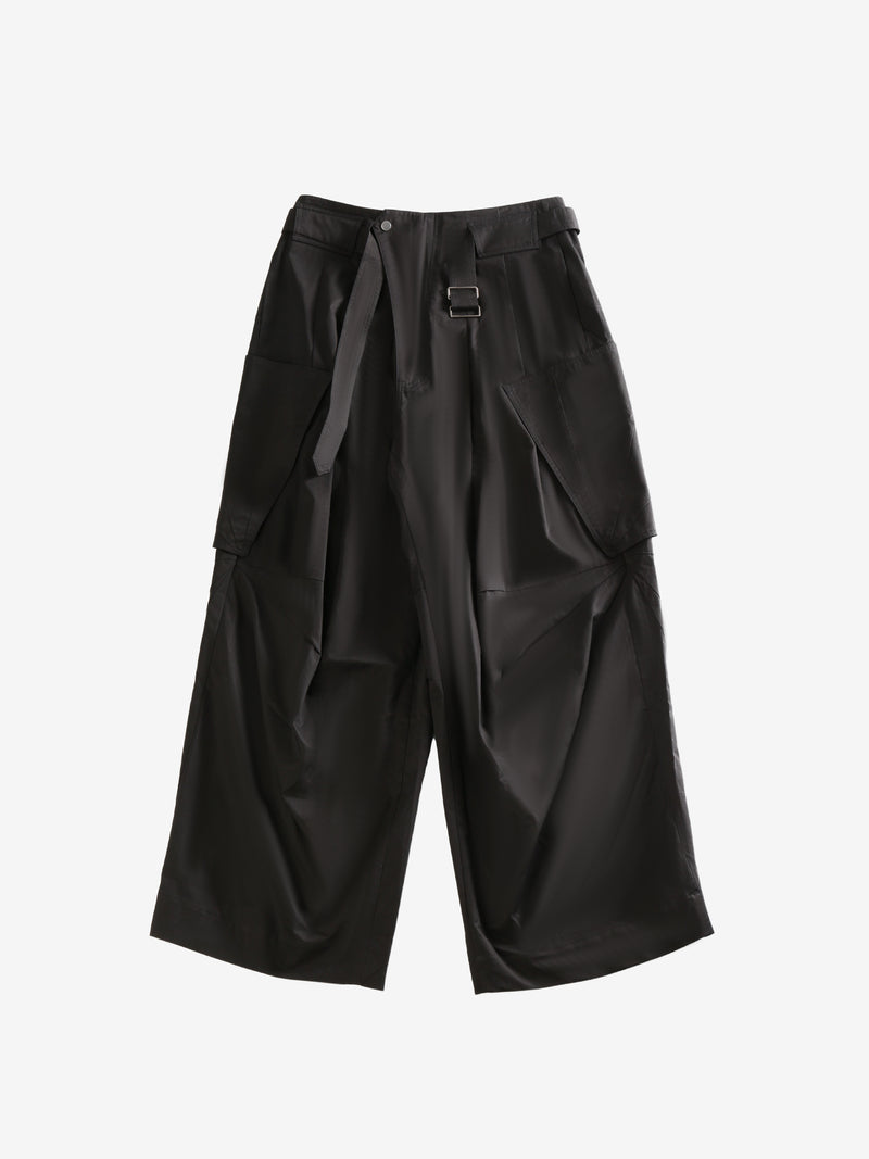 FFFPOSTALSERVICE - Men Wide Belted Draped Pocket Trousers