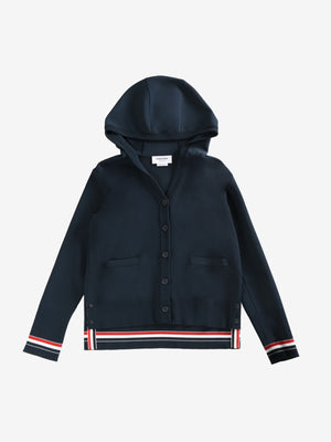 THOM BROWNE - Women Milano Stitch  W/RWB Stripe Cardigan Hoodie