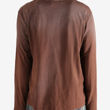 Brown shirt worn by a person, showing the shirt's fit