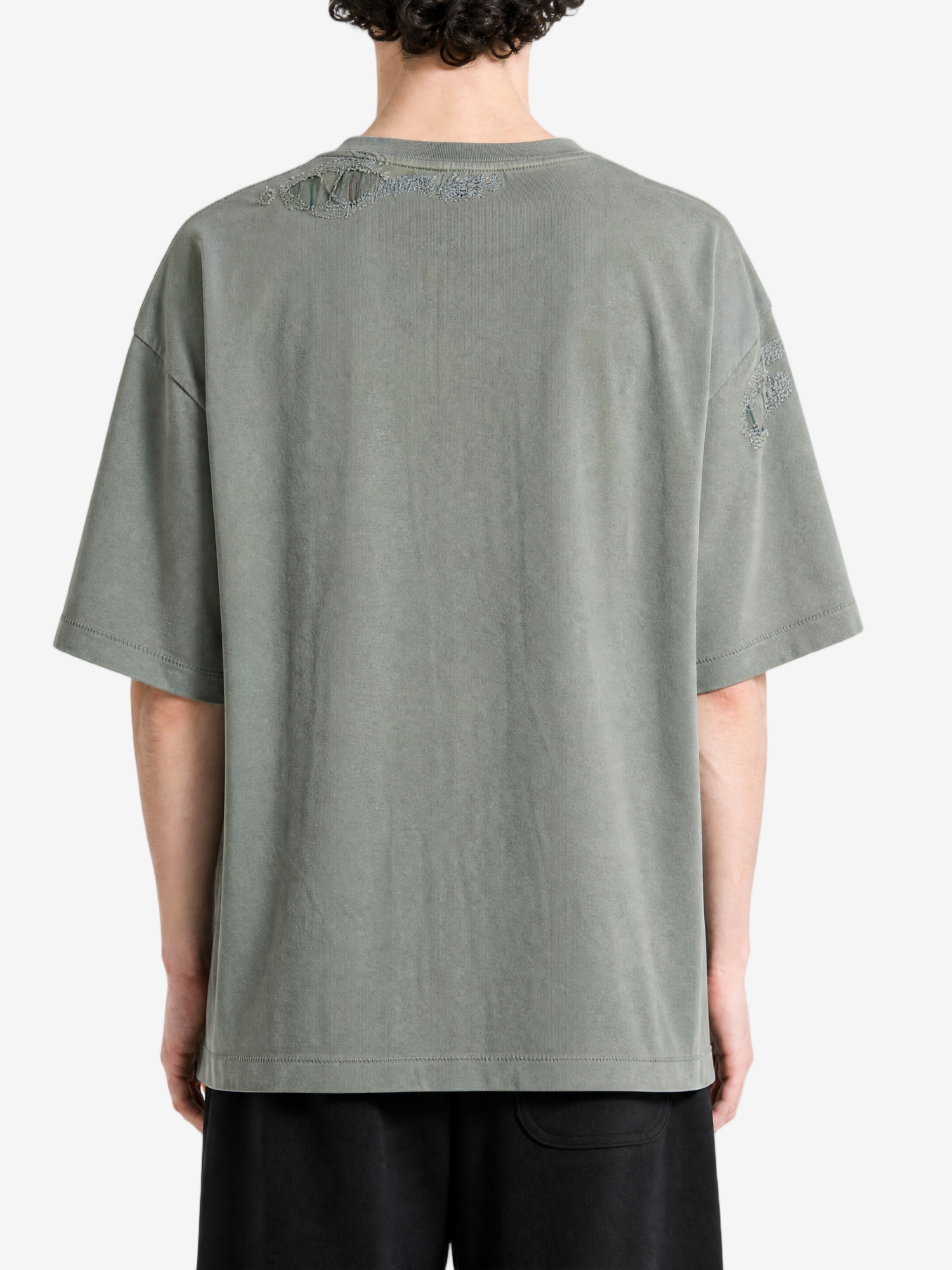 Green t-shirt, full body view