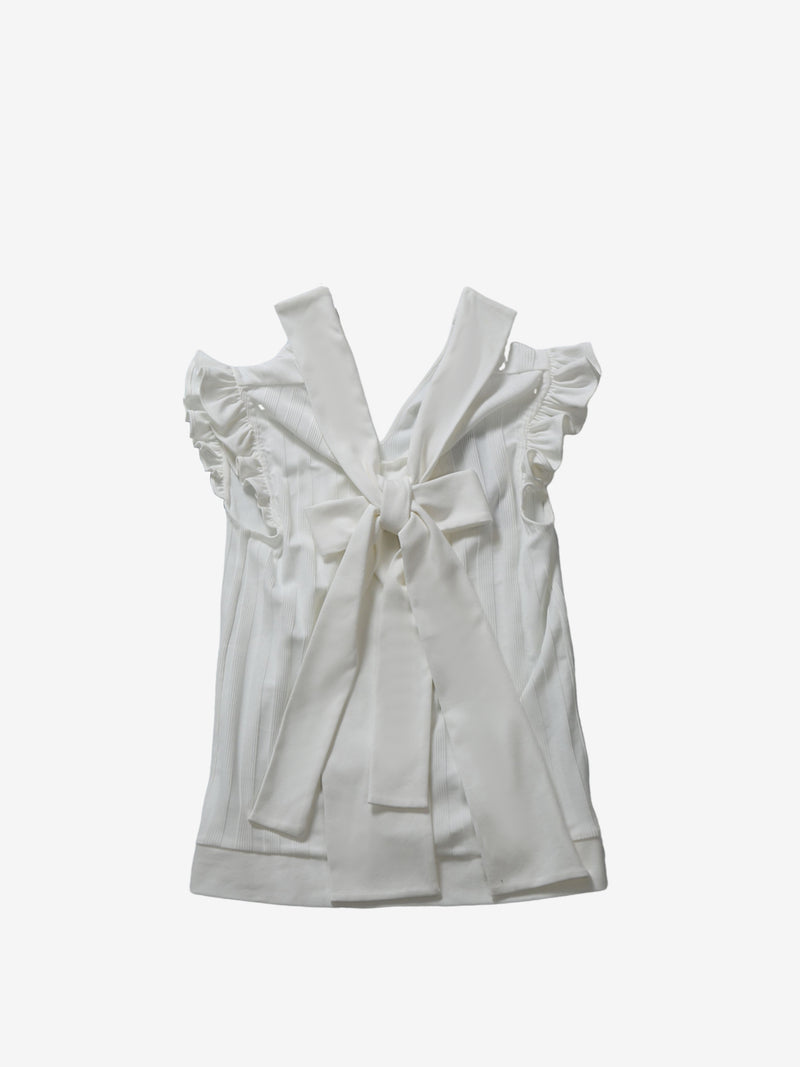 SHUSHU/TONG - Women Sleeveless Ruffled Top with Bow Tie Detail