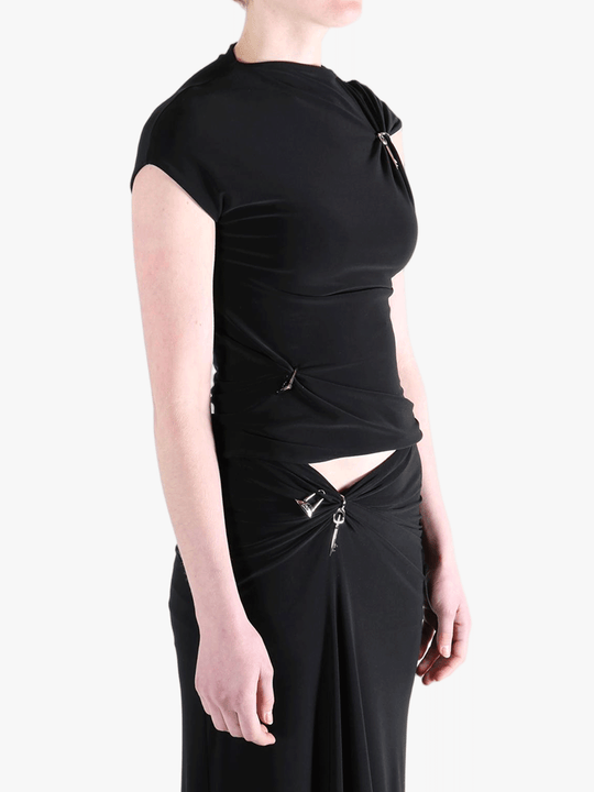 Black top worn by a person, showing the top's fit