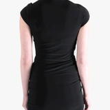 Black top worn by a person, showing the top's fit