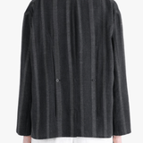 Black jacket-coat worn by a person, showing the jacket-coat's fit