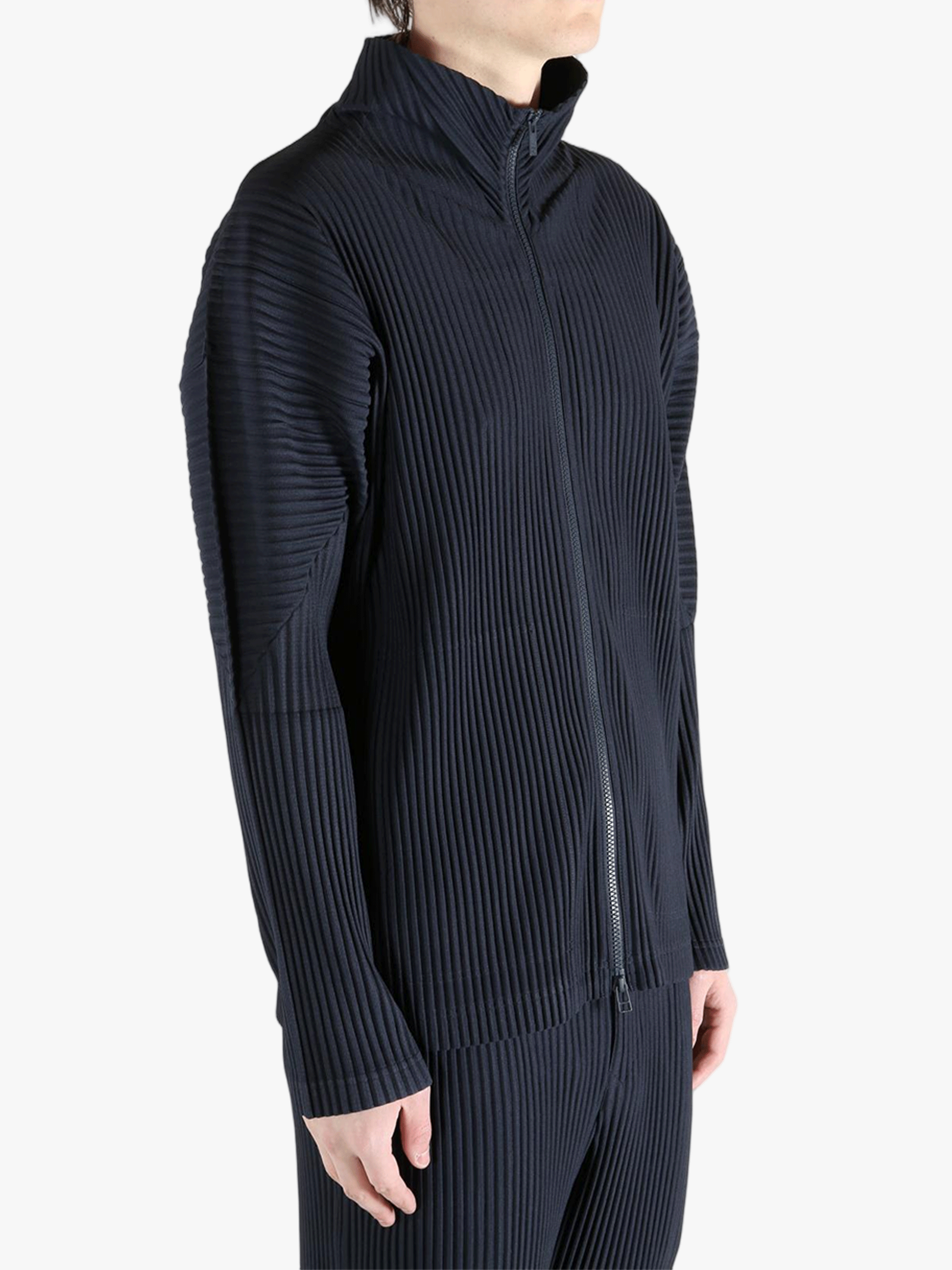 Navy jackets-coats worn by a person, showing the jackets-coats'fit