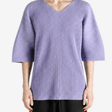 Purple t-shirt worn by a person, showing the t-shirt fit