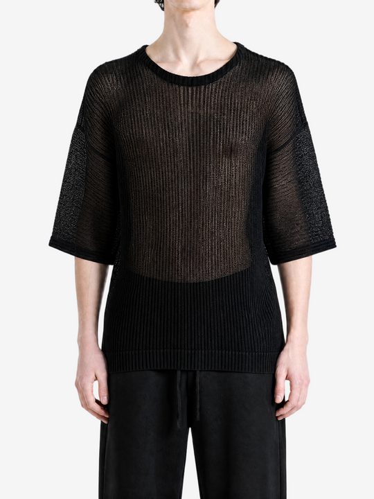 Black t-shirt, full body view