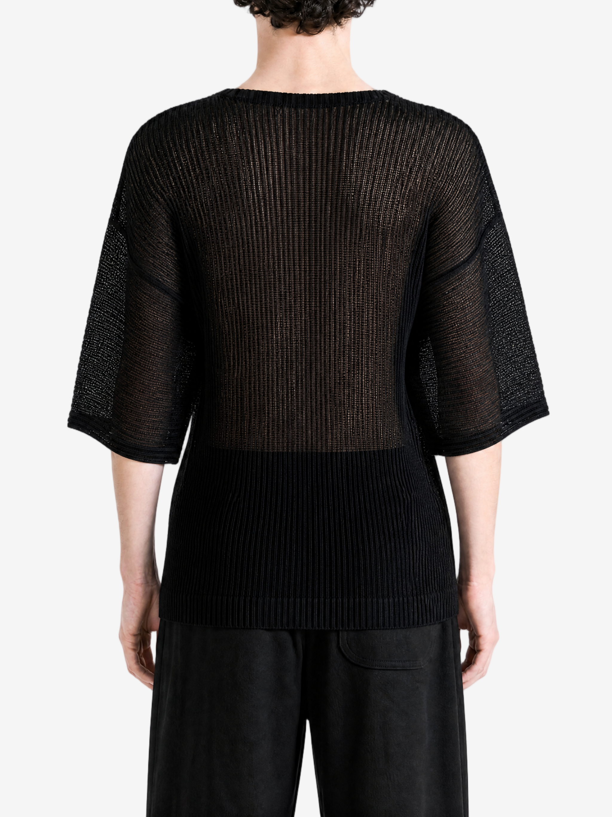 Black t-shirt, full body view