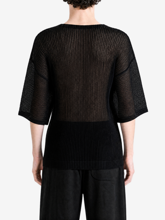 Black t-shirt, full body view
