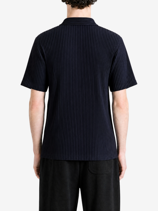 Navy shirt, full body view