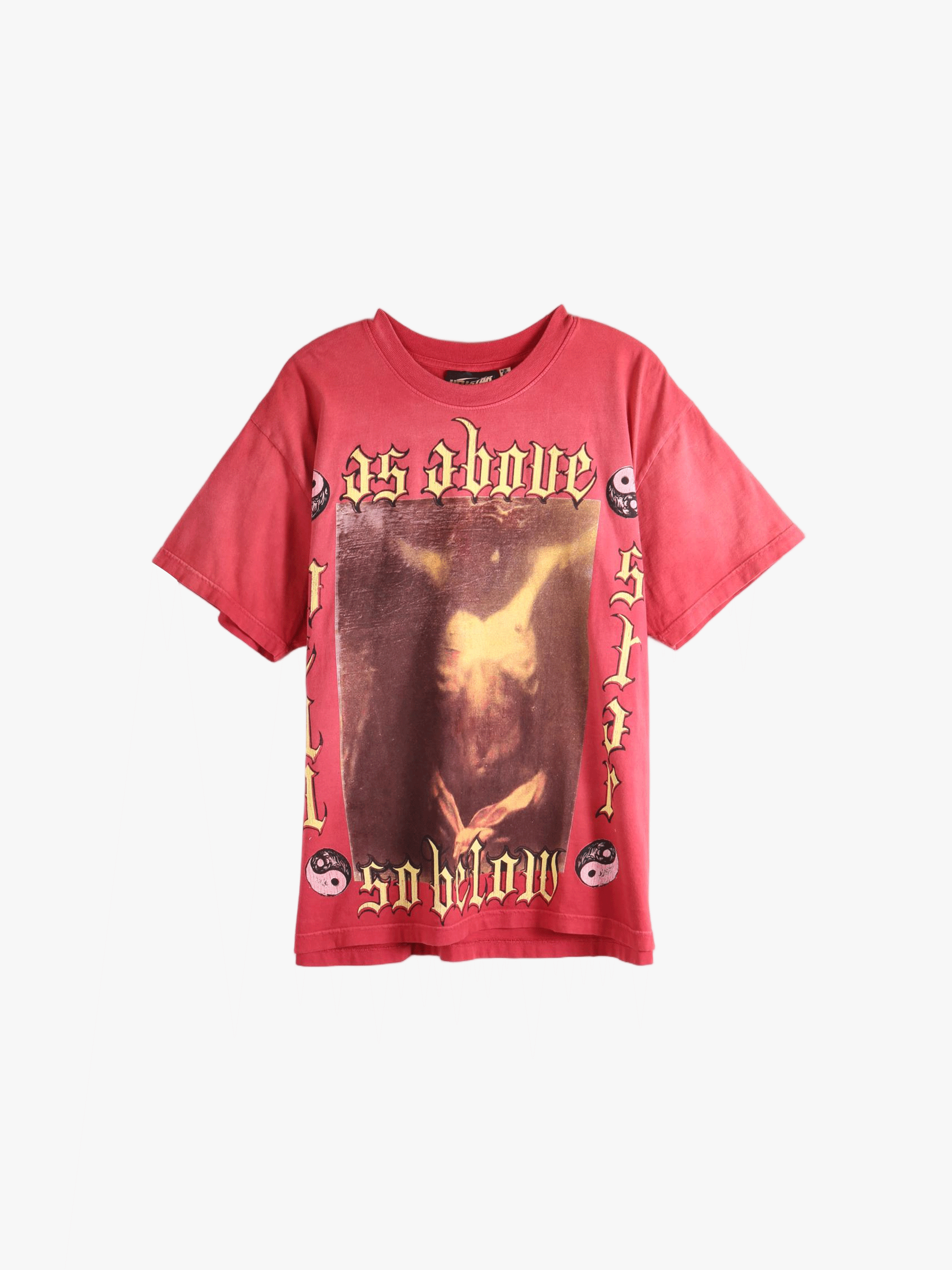 Red t-shirts, front view